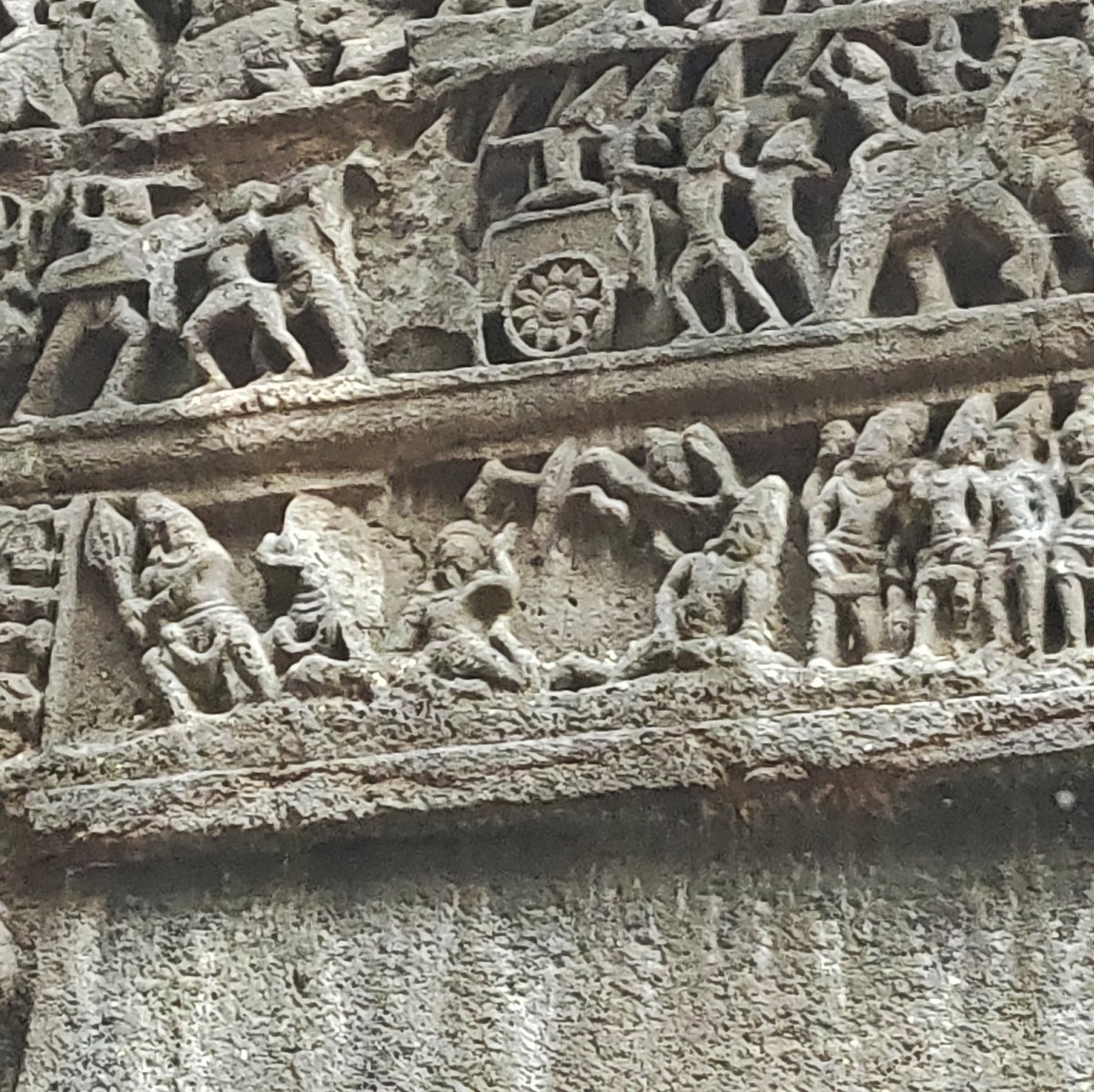 Pic 3. Mahabharata panel, Kailasa Cave, Ellora. Pic 4. Close up, showing Bhima killing Duryodhana, while Krishna and the other Pandava brothers look on. Pic 5. Vali and Sugreeva fighting, HampiPic 6. Bhishma lying on the bed of arrows, Pattadakkal #AksharArt  #ArtByTheLetter