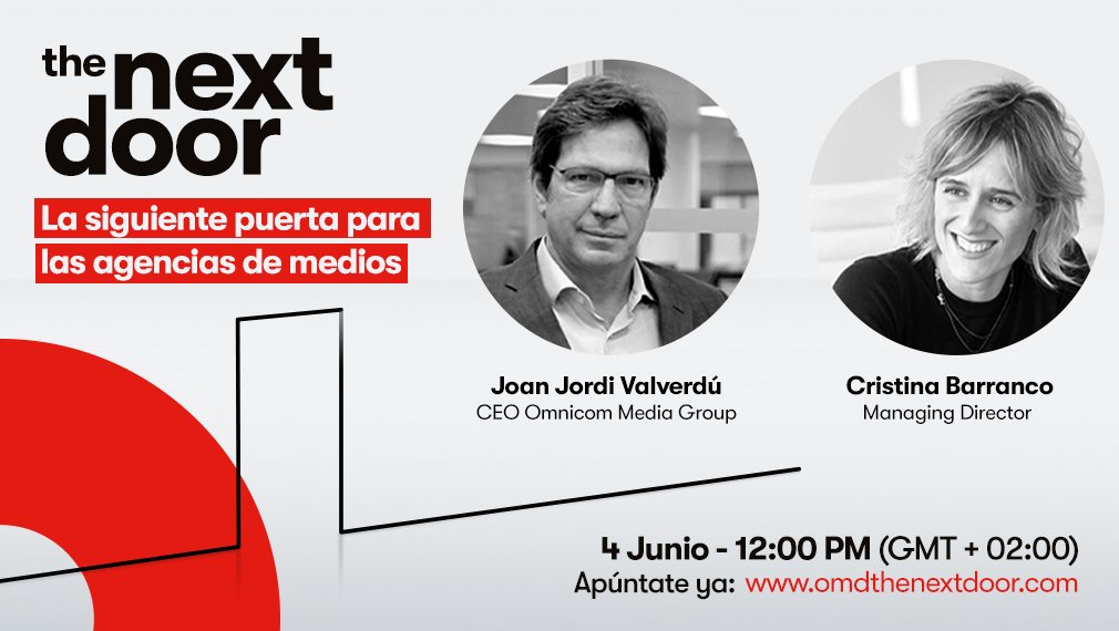 Mañana 4 de Junio a las 12 pm te invitamos a cruzar "La siguiente puerta para las agencias de medios"
Un webinar en el que durante 30 minutos compartiremos las claves que van a perfilar el nuevo modelo de agencia.
Regístrate en omdthenextdoor.com
#Marketing