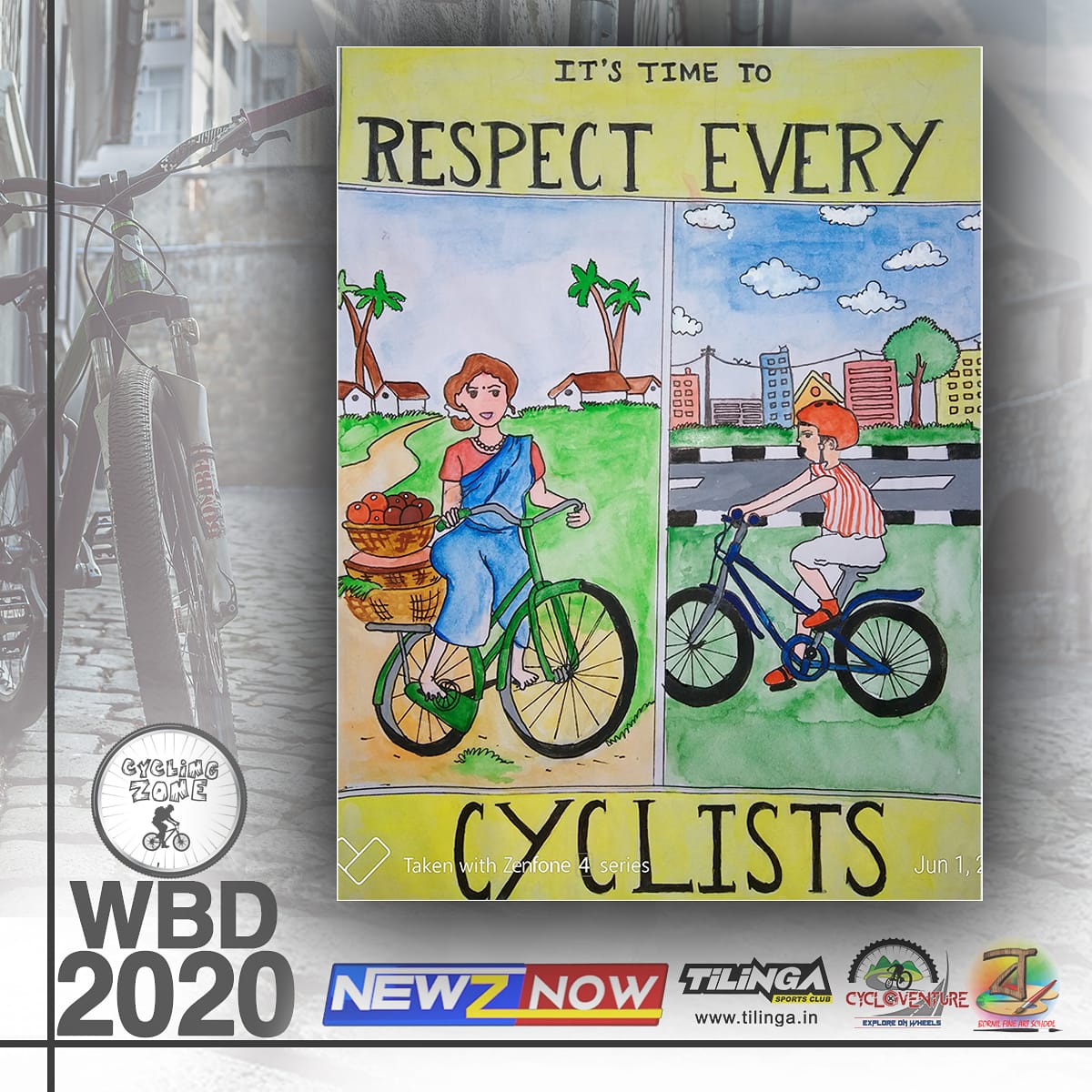CyclingZone11's tweet photo. World Bicycle Day 2020
Let's Go Virtual this time... DEBABRAT CHOUDHURY memorial POSTER MAKING COMPETITION
Top Ten Entries... https://t.co/yQyWPVt0zZ : Rounak Singh Age : 15 yrs
Medium of art work : Poster colour
#WorldBicycleDay2020
#CyclingZone #KeepCyclingStayHealthy https://t.co/k6Lv5EQ7Pa