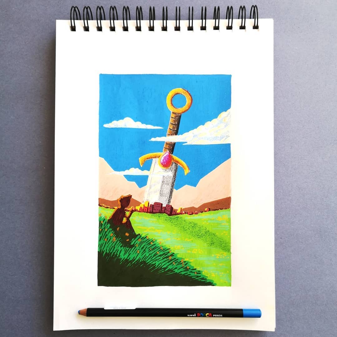 poscauk's tweet photo. Using a combination of POSCA pencils and pens - @tom_par has illustrated this fantasy scene - the shadow of the sword has such a satisfying texture!

 #POSCAPencils #POSCAart #POSCAPastels #POSCAColours #MyPOSCAArt #NewDimensions  #NewDimensionOfCreativity #POSCA #POSCAPens https://t.co/dQADH739fh