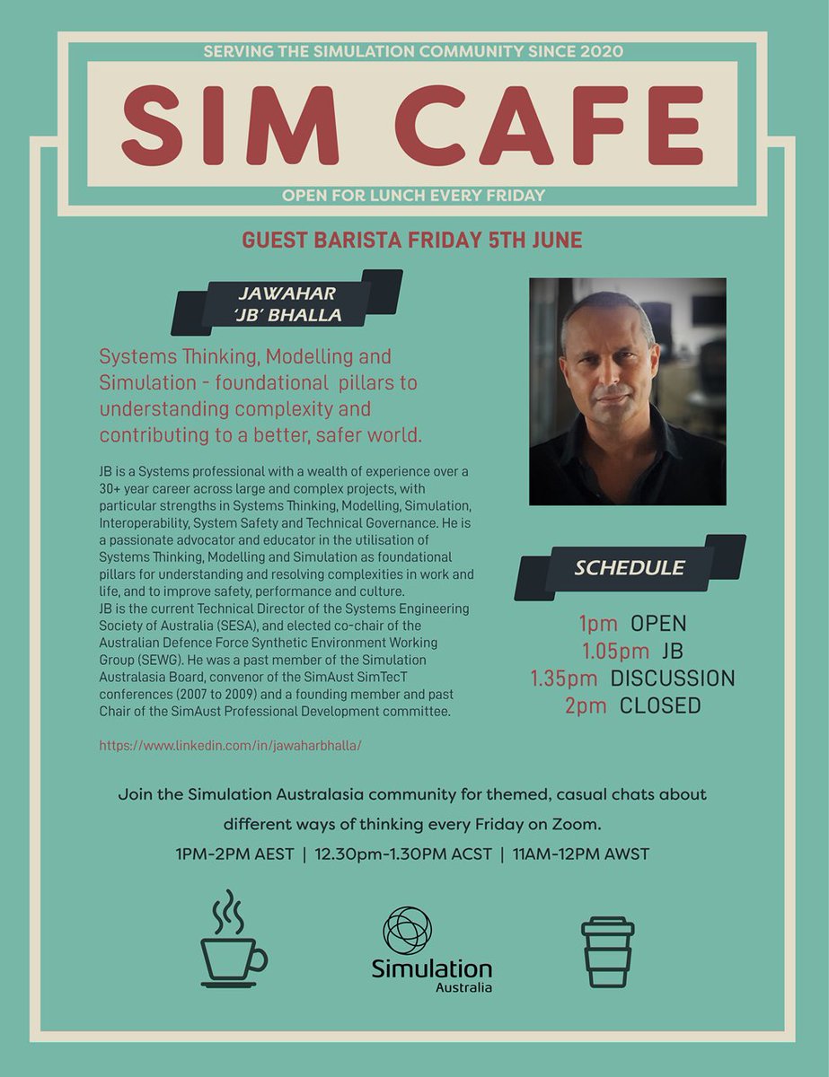 SimAustralasia's tweet image. Join us this Friday in the Sim Cafe with special guest Jawahar Bhalla
Register now ow.ly/c1nP50zWiCc