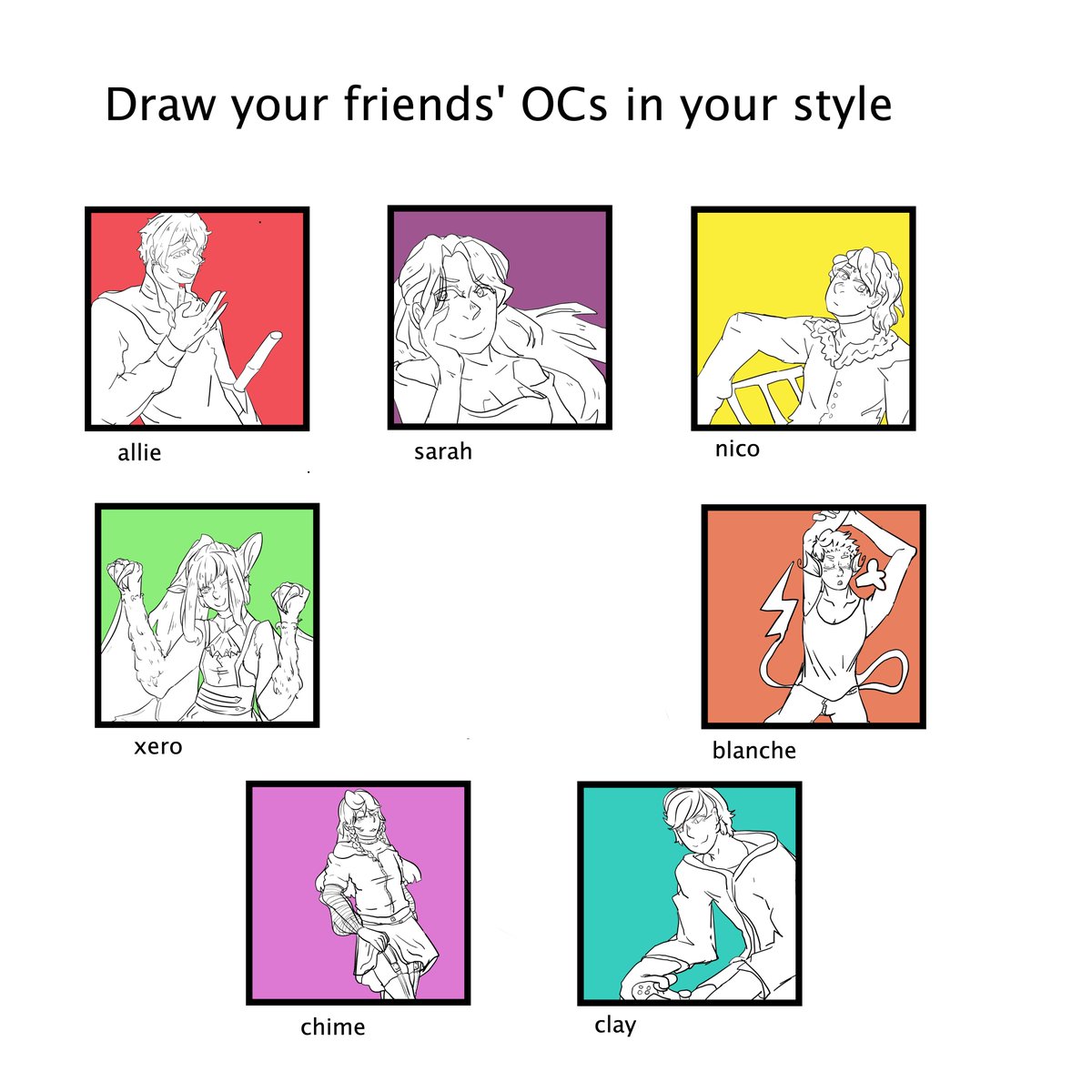 sapureth's tweet photo. i've had this sitting in my folder for... a month or two. i got stuck on the last one. ignore the big nothingness in the middle i kept dying and just wanted this up. "draw your friend's oc in your style" meme! https://t.co/lkHaoEsq72