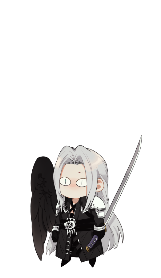 sephiroth 1boy male focus weapon sword wings long hair solo  illustration images