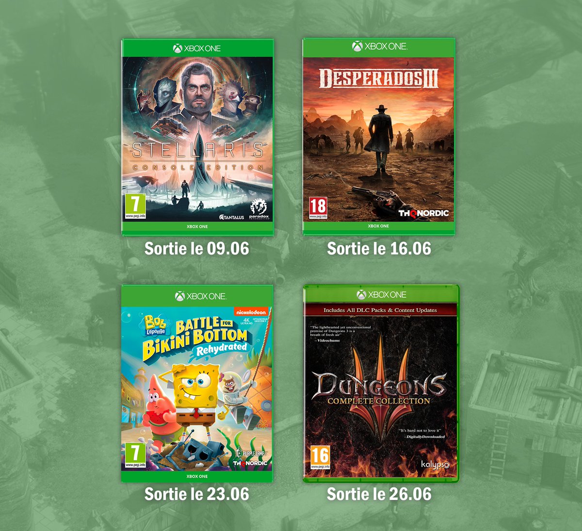 PLAION_FR's tweet photo. Découvrez les sorties du mois de Juin chez @KochMediaFR sur PS4, Xbox One, Switch & PC !⬇️
#DW9 - PlayStation Hits, #Desperados3, #TrailsOfColdSteelIII, #Stellaris, #DungeonsIII complete collection....
Quel(s) jeu(x) avez-vous le plus hâte de découvrir ❓ https://t.co/Lj024ijbNn