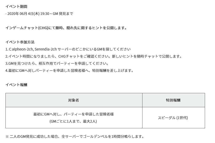 セラの聖騎士 黒い砂漠pc ｇｍを探せイベ らしい ２人見つけたら全サーバーゴールデンベル １時間