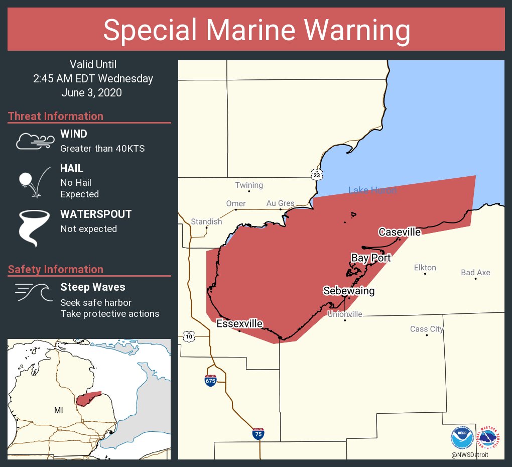Special Marine Warning including the Lake Huron waters until 245 AM