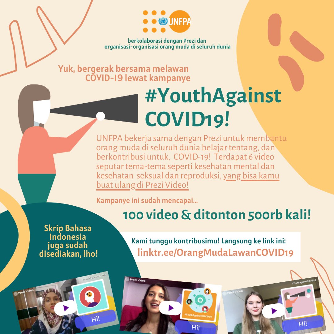 Gara-gara pandemi jadi nggak bisa aktif di komunitas seperti biasa? Yuk, ikutan kampanye #YouthAgainstCOVID19, kolaborasi <a href="/UNFPA/">UNFPA</a> dan <a href="/prezi/">Prezi</a>!🙌
Kontribusi lewat video pendek dengan menggunakan 6 pilihan template yang tersedia di sini: 
Linktr.ee/OrangMudaLawan…