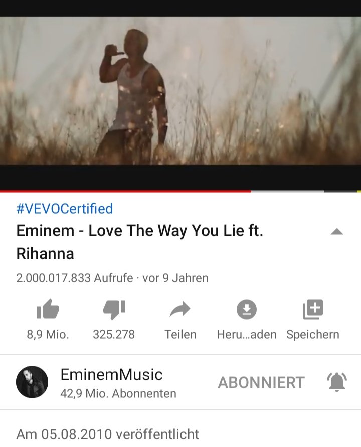 Eminem Shady News On Twitter Eminem Feat Rihanna Love The Way You Lie Has Reached 2 Billion Views On Youtube The Video Was Released Nearly 10 Years Ago On August 5th