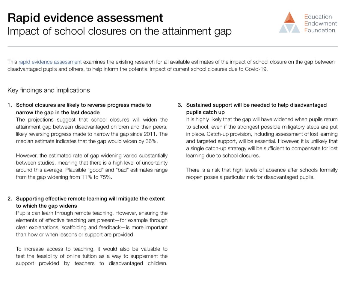 LorwynRandall's tweet image. *PUBLISHED TODAY*

New @EducEndowFoundn evidence assessment on the impact of school closures on the disadvantage gap

Summary plus full report available here: eef.li/Mp8pr6/