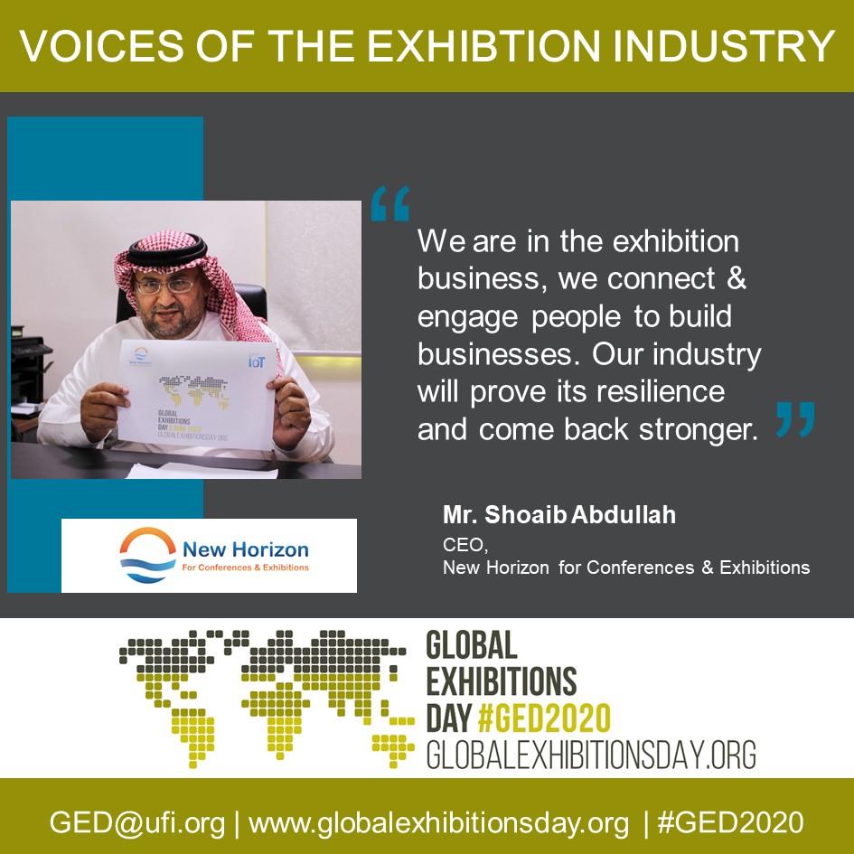 CEO of New Horizon for Conferences &amp; Exhibitions shares his views on the #Exhibition industry. #GED2020 'Voices of the Exhibition Industry' - we will come back stronger! 

#KSA #eventprofs #letsGEDtogether #GEDproud #InThisTogether 
<a href="/GED_2020/">Hiroki Honda</a> <a href="/UFILive/">UFI</a>