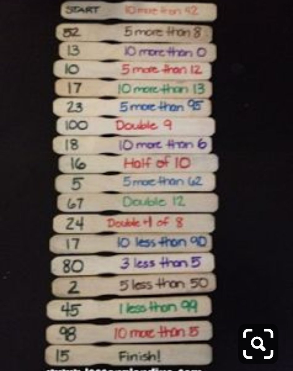 MrsTCaterpillar's tweet photo. Look at these fab numeracy challenges I found online using lolly sticks 🍭🍭🍭 Work out the answer to the question then search for that number on the next stick. Keep going until you finish ! 🎖️😄 #mathschampion #numeracy https://t.co/QwiBDla97i