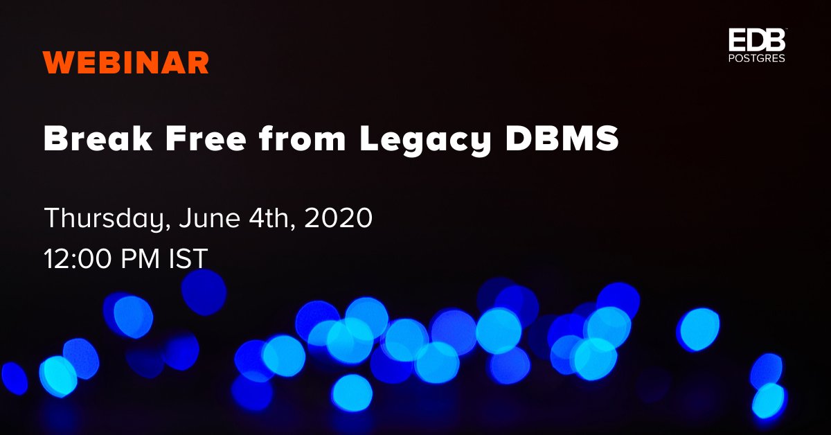 EDBPostgres's tweet image. Join us tomorrow, along with our partner Chemtrols Infotech, for a webinar on how you to switch to an open source #database management system to maximize value and save cost with #EDBPostgres. Open to attendees from India - register now: okt.to/9glSZ1