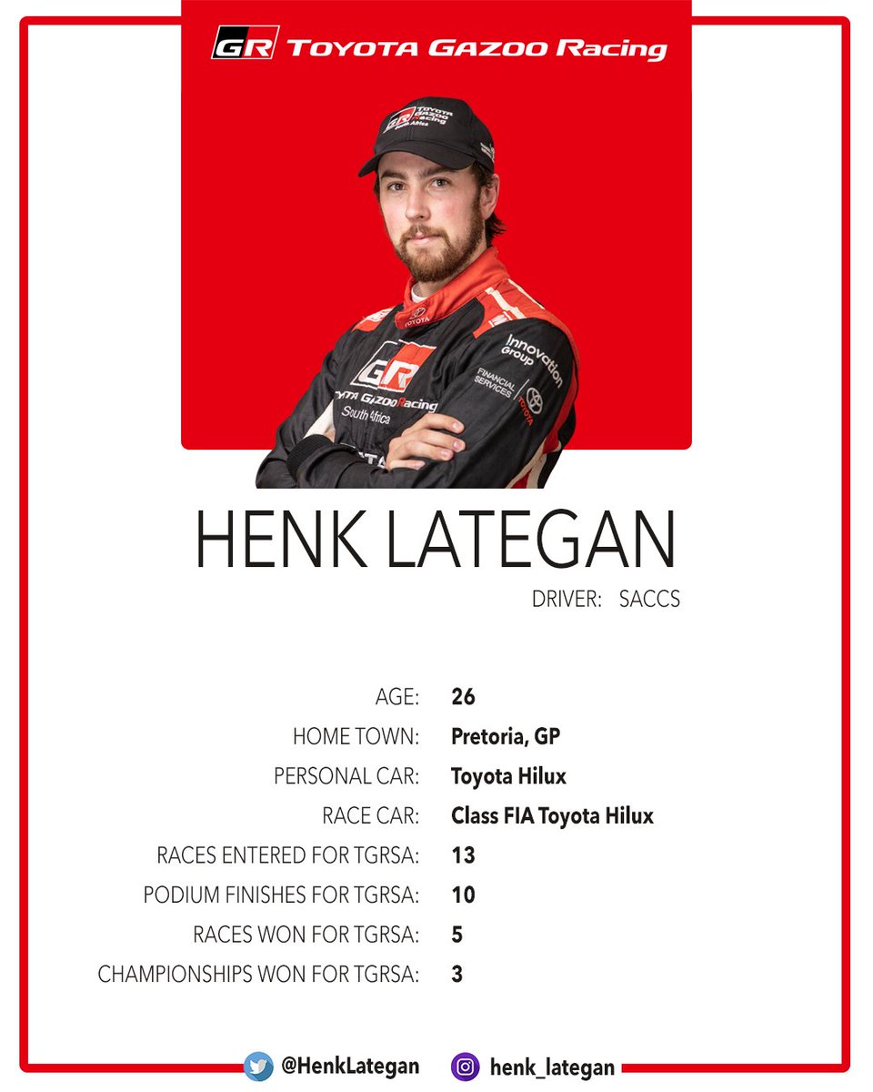 Here's a chance to get to know the heroes of #ToyotaGazooRacingSA, and this week we start with @Henk_Lategan, who drives a Class FIA Toyota Hilux in the <a href="/SACCSAuto/">SACCSAuto</a> for #TGRSA. Who will we feature next? Stay tuned to find out!
