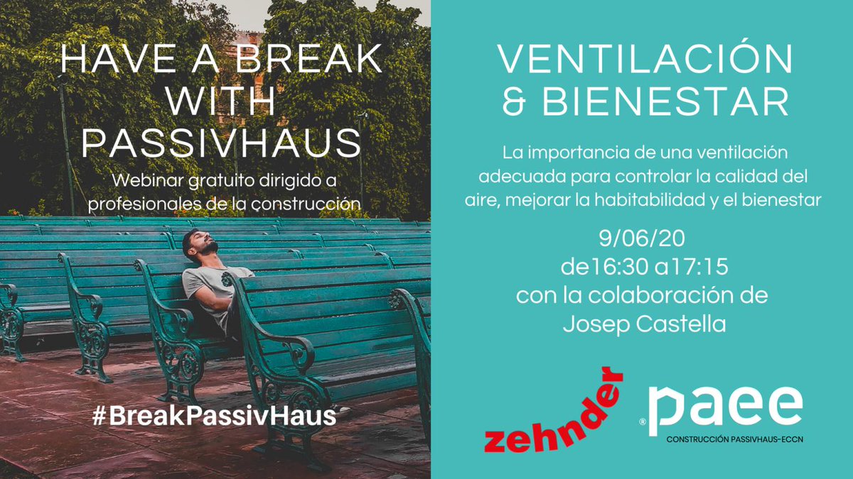 El 9 de junio participaremos en #BreakPassivHaus organizado por #PAEE.

En este #webinar Andrea Blazquiz de #PAEE y @jcastellavi de #Zehnder analizarán la importancia de una correcta #ventilación  ¡No te lo puedes perder!

Inscríbete aquí👉 lnkd.in/eZNuXsN

<a href="/gruposima_es/">Grupo Sima</a>