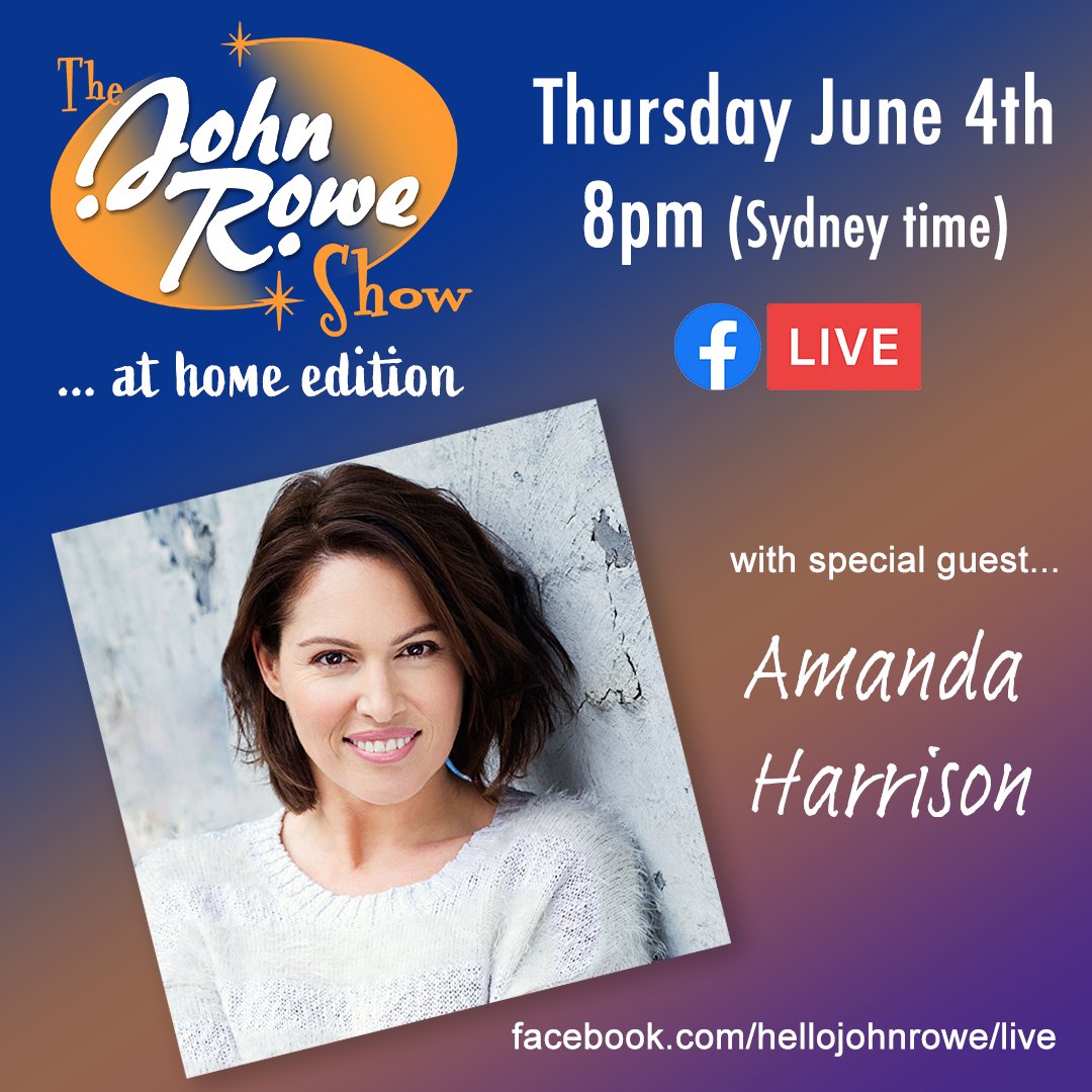 Second episode of the much talked about (by my mum anyway) live streaming version of the #JohnRoweShow. This weeks special guest is the incomparable <a href="/amandaharra/">Amanda Harrison</a>. Tune in 8pm Thursday (Sydney time) at facebook.com/hellojohnrowe/…

#amandaharrison #chatshow #musicaltheatre #livestream