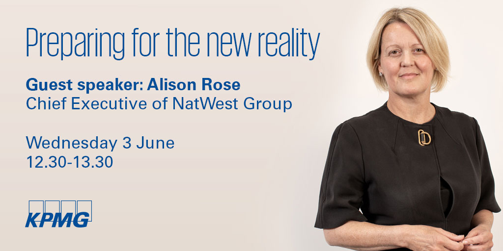 Alison Rose, Chief Executive of NatWest Group, joins today's weekly webinar at 12:30 to share a banking perspective on managing through the pandemic and how they are planning for the new reality.

Register now: ow.ly/Anfw50zX4jP