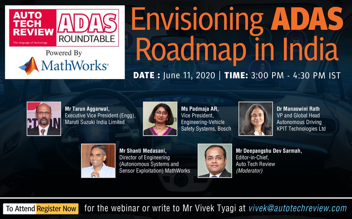 With Advanced Driver Assistance System (ADAS) gaining significant momentum towards transforming mobility, India still calls for careful consideration from domestic OEMs.

Join us for a virtual discussion: bit.ly/2U0QmjI

@AutoTechReview1 @MathWorks #AutoTechReview #ADAS