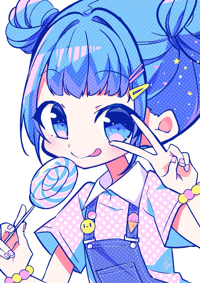 1girl lollipop candy food hair bun solo double bun  illustration images