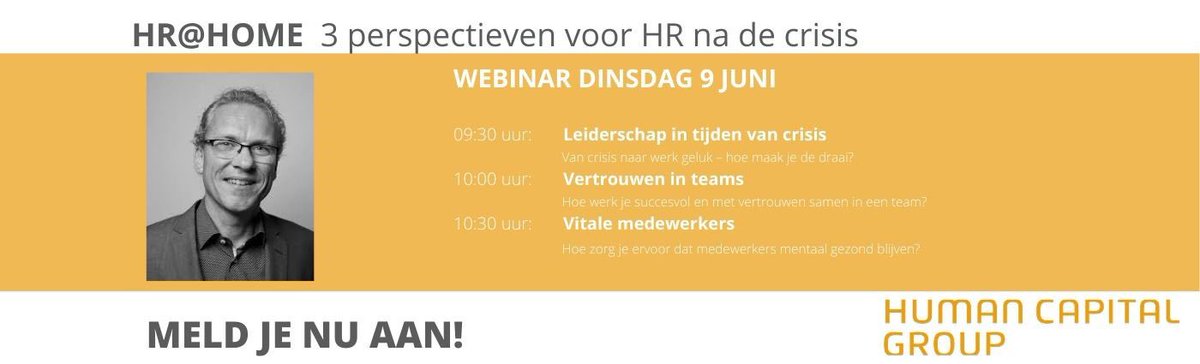 Ben je erbij? Dinsdag 9 juni | Webinar |Gratis 

Alleen ga je sneller, samen kom je verder! Maar hoe doe je dat, succesvol samenwerken in een team? Het sleutelwoord is vertrouwen. Vooral nu iedereen op afstand van elkaar werkt. #HR #Home #inspiratie #humancapitalgroup