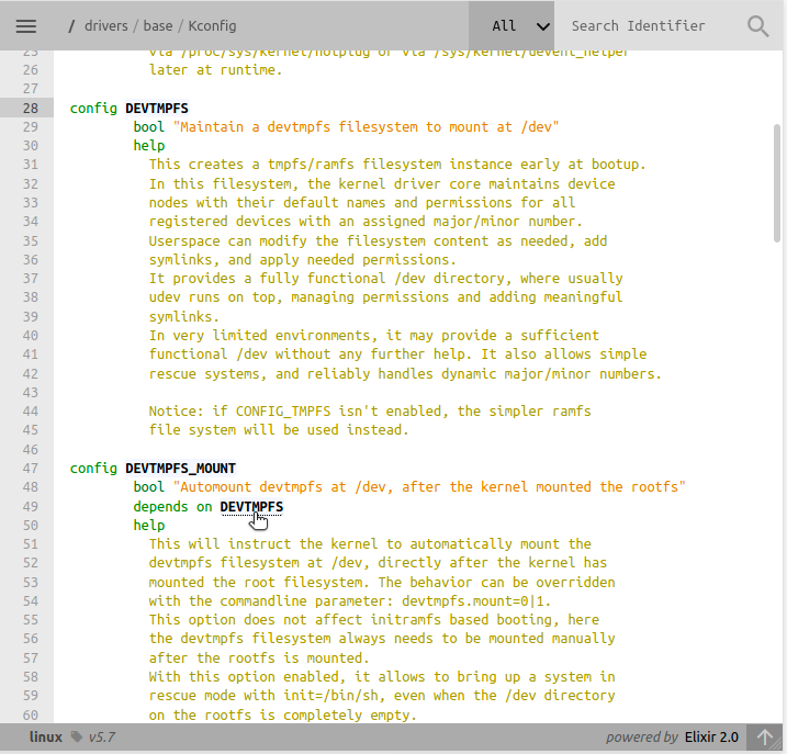 elixir.bootlin.com is up with many new features from the latest v2.0 release: support for function documentation, Kconfig symbols, Device Tree aliases, function documentation, REST API...

Checkout our blog post covering all these new features: bootlin.com/blog/new-featu…