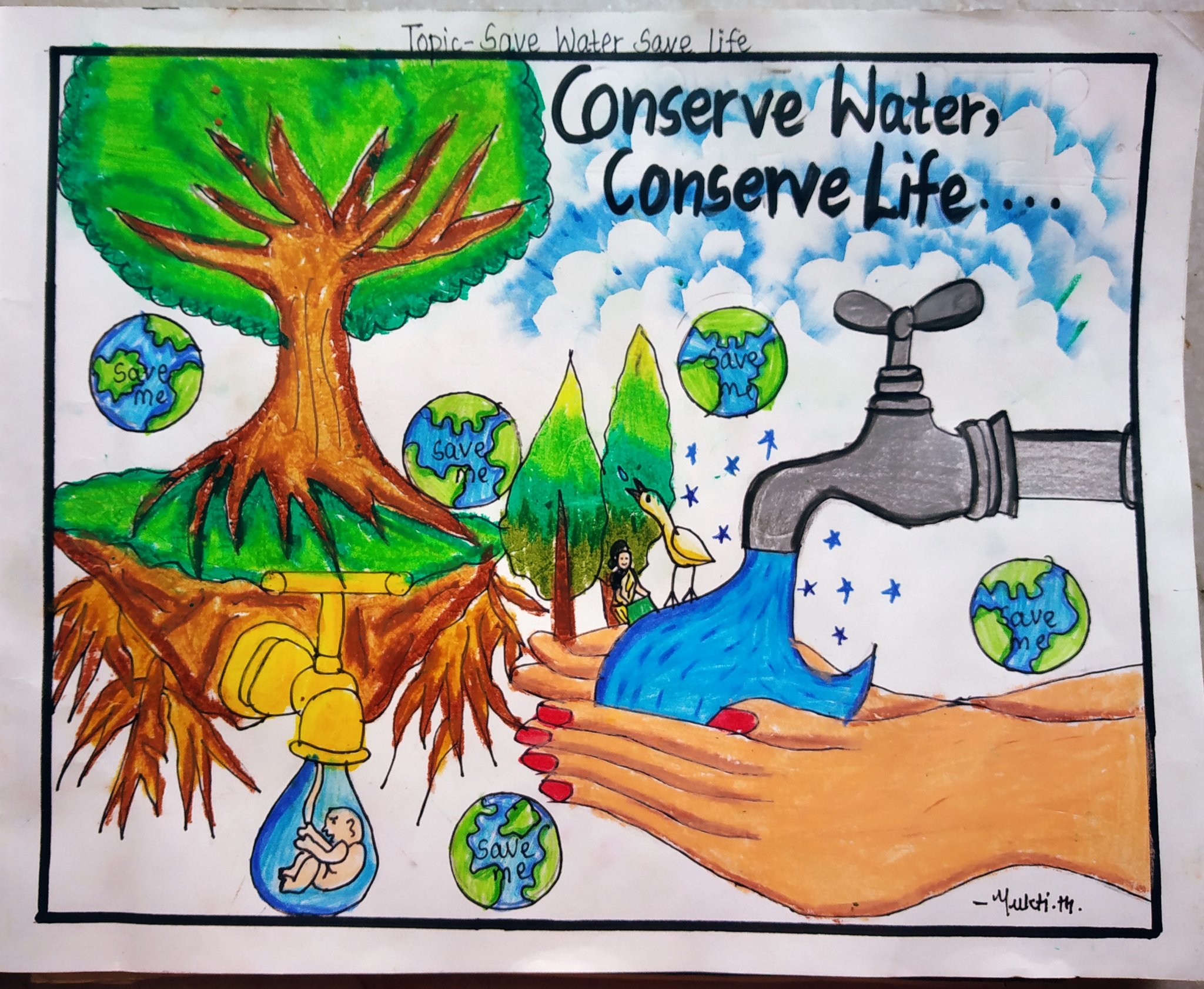 drawing pictures of save water