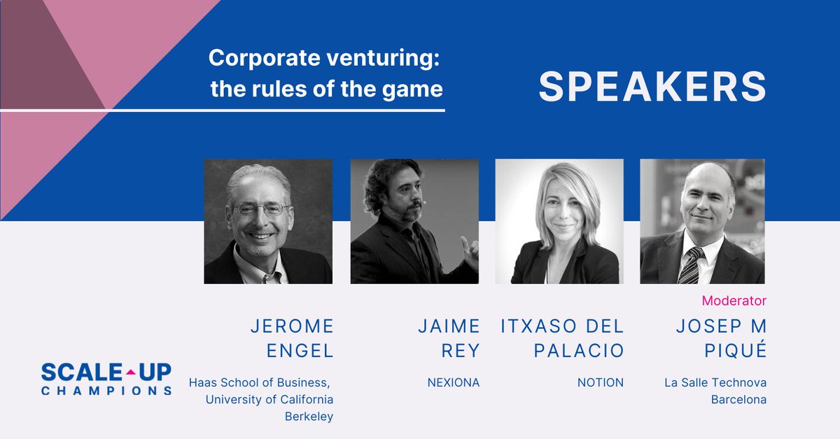 "Corporate venturing: The rules of the game" webinar by #ScaleUpChampions &amp; #TDDLaSalle4Future with <a href="/JosepMPique/">Josep M. Pique</a> <a href="/LaSalleTechnova/">La Salle Technova</a>, <a href="/jeromesengel/">Jerome S. Engel</a> <a href="/UCBerkeley/">UC Berkeley</a>, #JaumeRey <a href="/CONNECTOCRACY/">NEXIONA</a>, #ItxasodelPalacio <a href="/NotionCapital/">Notion Capital</a>

📅June 4, at 18h 

Free sign up:  lnkd.in/einYFVe