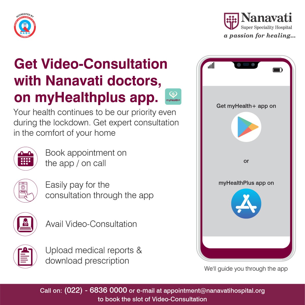 Our doctors are now just a click away! Get video consultation with our health experts from your home and stay healthy.

#NanavatiHospital #Mumbai #Healthcare #Health #VideoConsultation #TeleConsultation #Doctors #COVID19 #StaySafe