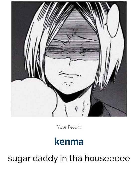 I just got result 'kenma' on quiz 'which pretty setter are you? (haikyuu)'. What will you get? 