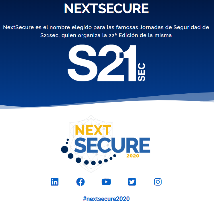 inigoladronm's tweet photo. Mañana Jueves 4 de Junio, a las 15:00, la XXII edición del evento de #ciberseguridad #NextSecure de @S21sec, @NextelSA, #Nextel... esta vez online como evento virtual: https://t.co/K19Aquvwao. #nextsecure2020 https://t.co/cBslQWKNic