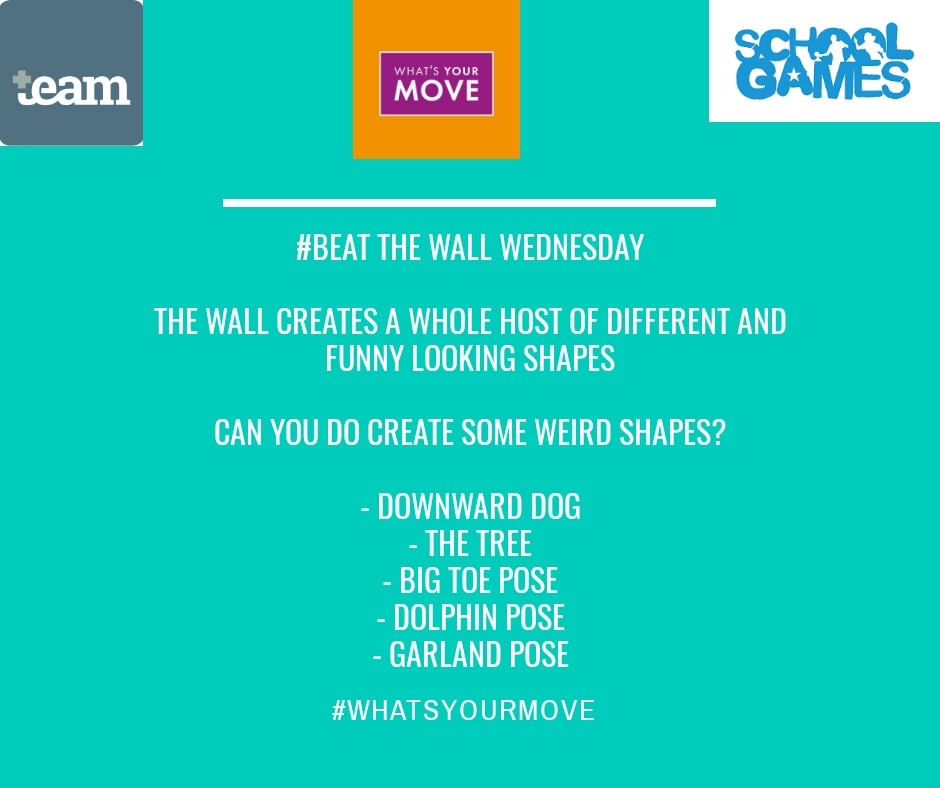 The Game Show Weekly Activities Challenge

Day 3 = #TenableTuesday

Can you Beat the Wall? Try out these amazing Yoga poses

Send you a pic of your successes!

@YourSchoolGames
 
@BarnsleyMoving

 #StayInWorkOut #WhatsYourMove