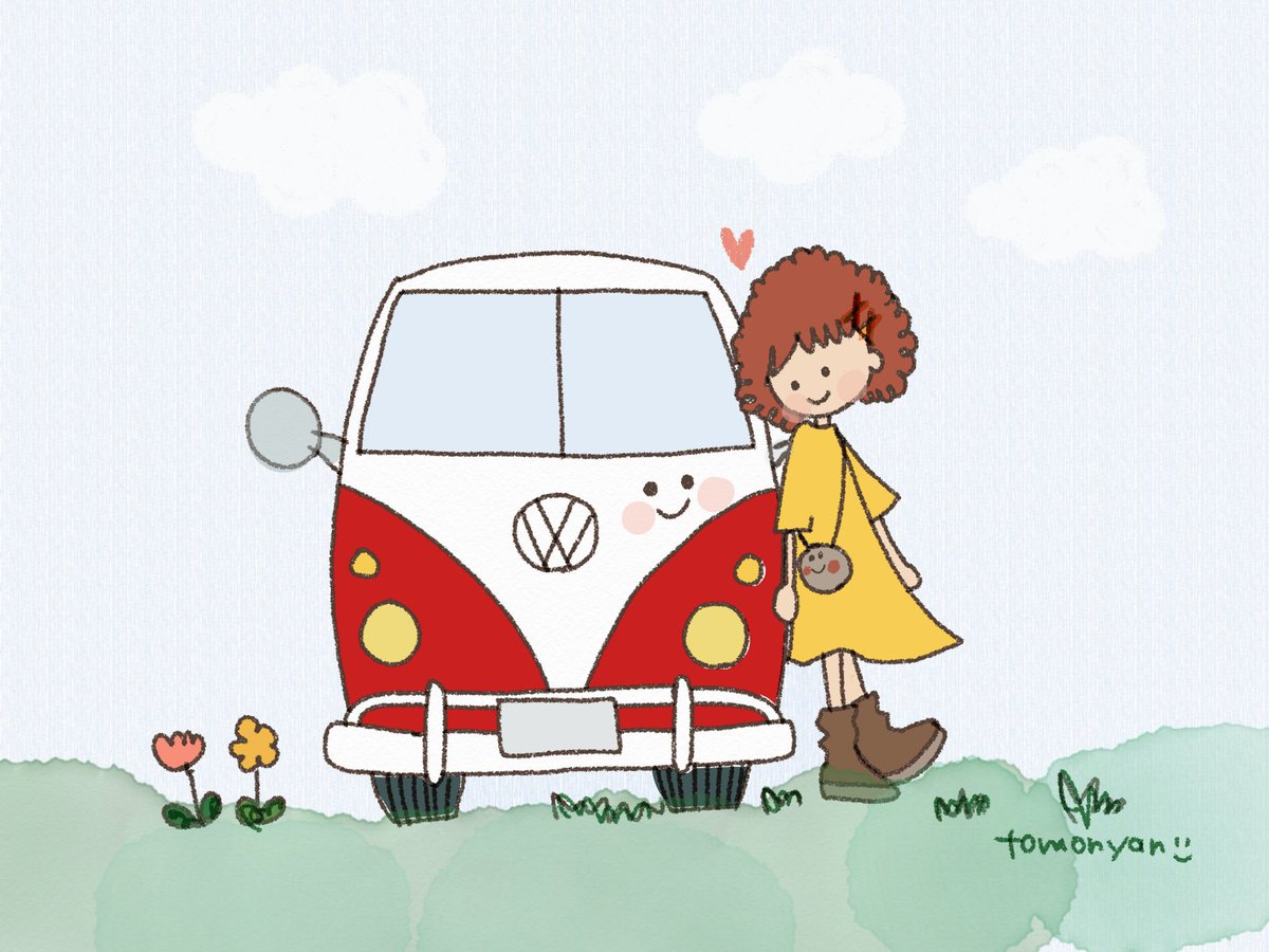 やまもと ともこ イラスト描いてます 憧れのワーゲンバス T Co I0wbpaskrp ワーゲンバス Car 車 レトロな車 ふぉるくすわーげん わーげんばす Volkswagen あっぷるぺんしる ほっこりイラスト イラスト やまもとともこ Tomonyan