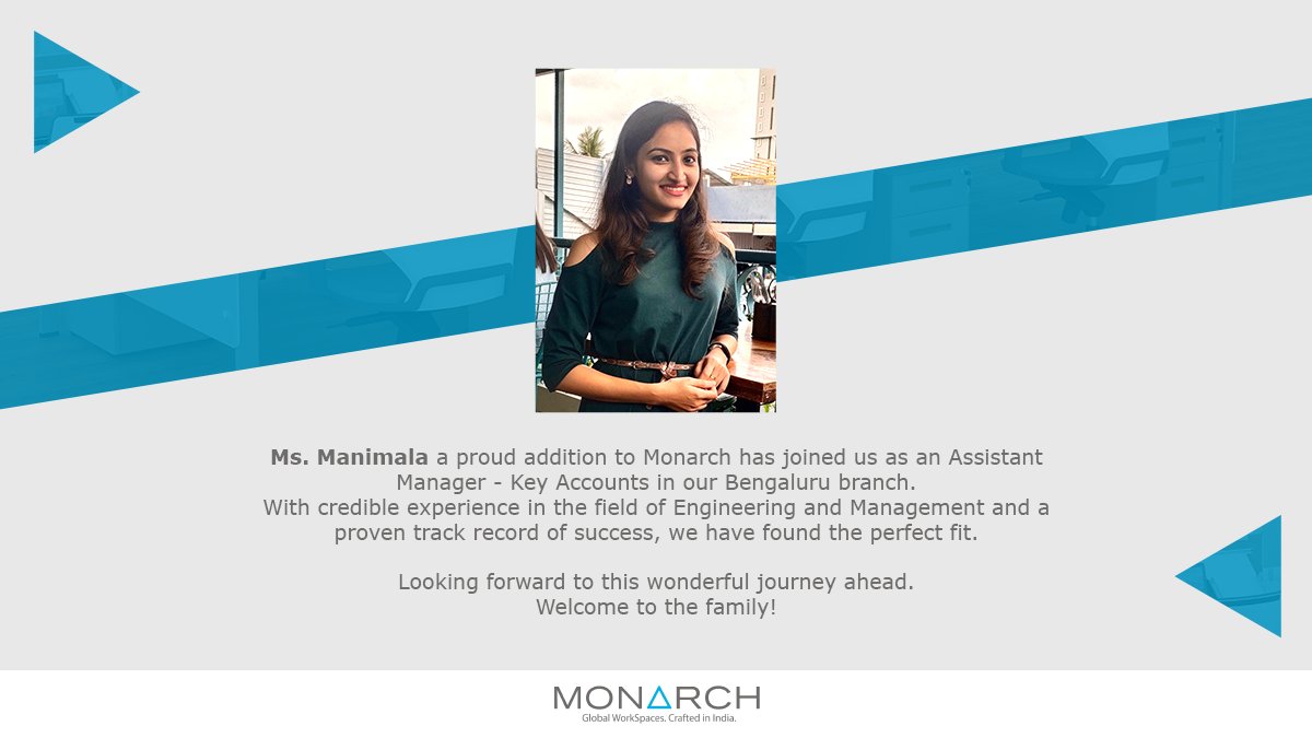 MonarchErgo's tweet image. Welcome on board Ms. Manimala! The #Bengaluru Monarch team is  excited to have you join our team and we look forward to a fruitful journey together. #GlobalWorkspaces #CraftedinIndia #newhire #welcome #MonarchErgo