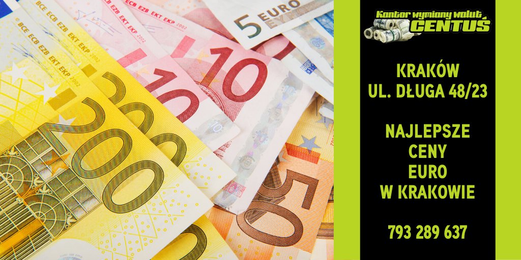KantorCentus's tweet image. Najlepsze ceny #euro w Krakowie znajdziesz w kantorze Centuś. Aktualne #kursy, upusty przy większych sumach i profesjonalna obsługa! Dyskrecja i bezpieczeństwo gwarantowane.
kantorcentus.pl/?utm_source=ce…

#kraków #kurswalut #wymianawalut #bochnia #wieliczka #myślenice #niepołomice #eur