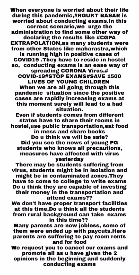 AmarendharRed13's tweet photo. #SaveRguktians
#IIITBasar
#SavePUC2Students
#PromoteStudentsSaveFuture 
@KTRTRS https://t.co/0Q9c755jyR