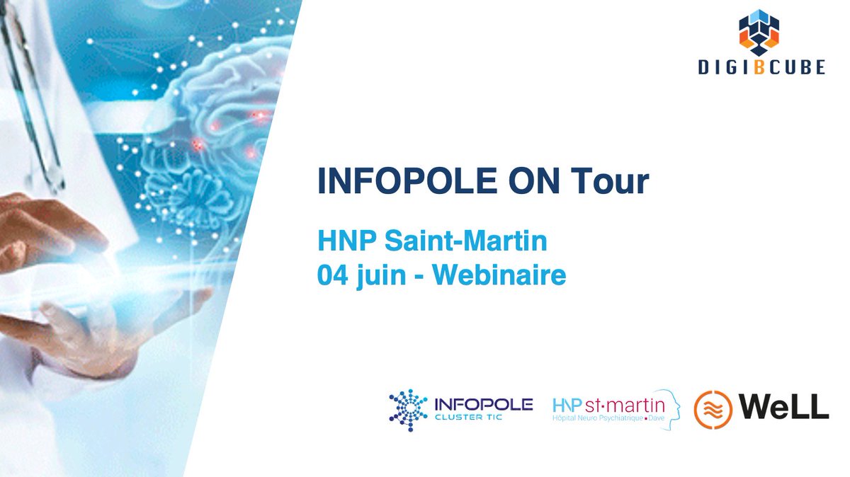 SOLD OUT! Demain dans le cadre de DIGI-B-CUBE les membres du cluster rencontreront virtuellement les porteurs de projets #IT du Centre Neuro Psychiatrique St Martin pour échanger sur leur challenges #digitalisation ! ow.ly/G7o450zXqEB