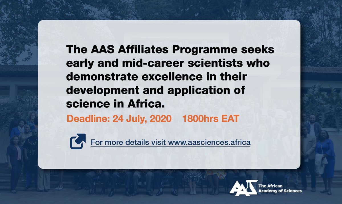 Applications are invited for the sixth cohort of Affiliates of the African Academy of Sciences. Application details 👉 bit.ly/3ctxC2H