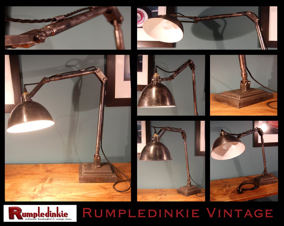 rumpledinkie's tweet photo. Vintage Industrial Style desk lamp, hand made in the Rumpledinkie workshop using reclaimed metal and one of our own cast iron bases. £185 https://t.co/dUb8CgIfjV