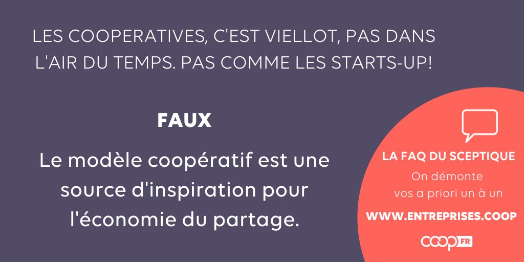 Les #entreprises #coopératives, pas dans l’air du temps ?

FAUX

Nouveaux modes de travail, de partenariats, de consommation, d’habitat…
La coopérative est LE modèle d’entreprise à promouvoir !

La FAQ du sceptique : on démonte vos a priori un à un !
👉entreprises.coop/faq