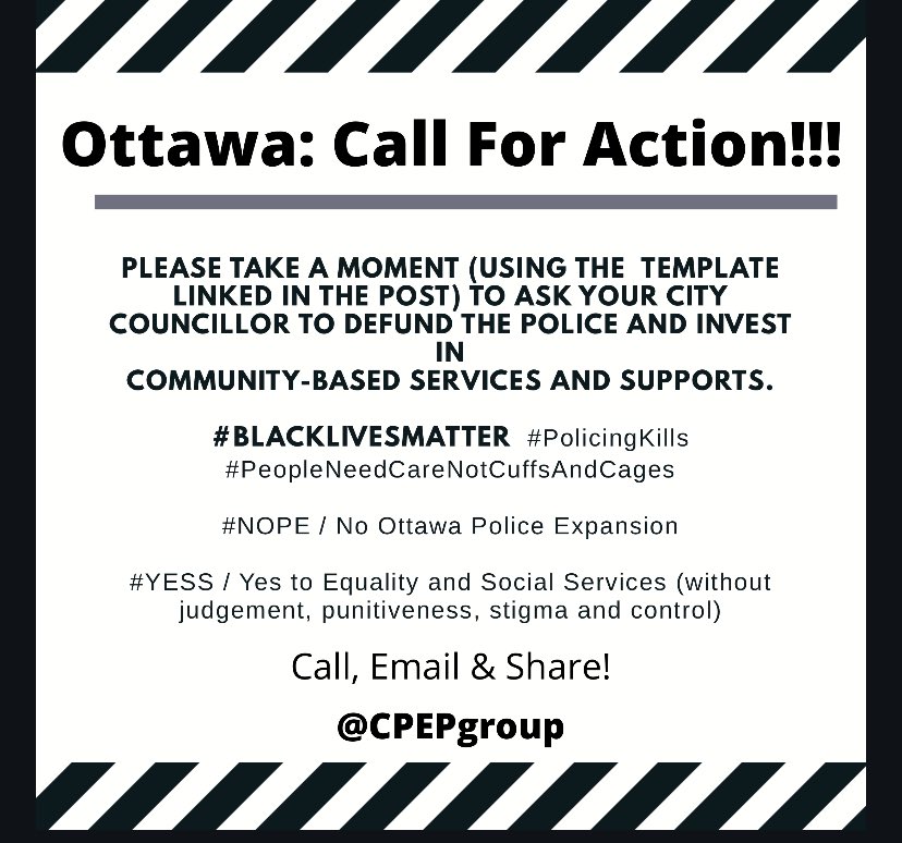 #Ottawa Please use this template to ask your city councillor to defund the police &amp; invest in community-based services and supports.

#BlackLivesMattter
#NOPE | No Ottawa Police Expansion
#DefundThePolice 

Link to template: 
 docs.google.com/document/d/16R…