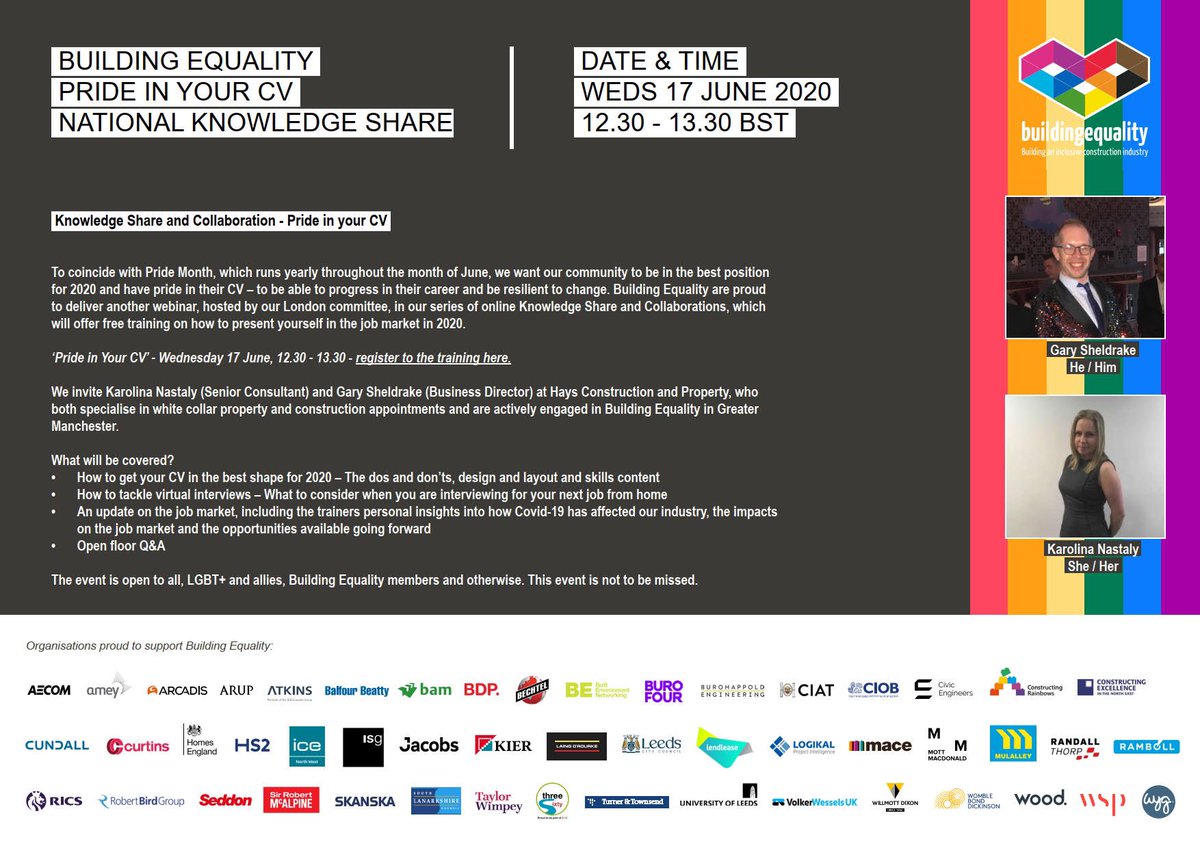 It’s been a difficult first half of 2020, with uncertainty and change. We want to support our members going forward, to progress their careers and to be resilient to change. Join us for ‘Pride in Your CV’ - Weds 17 June, 12.30 - 13.30 - register here: eventbrite.co.uk/e/pride-in-you…