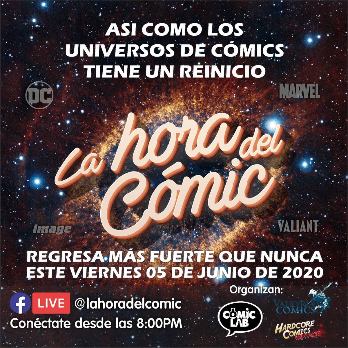 ComicLab_Col's tweet photo. Este viernes 05 de junio reinicia el querido programa "La Hora del Cómic", al mejor estilo de los universos comiqueros. La emisión estará dedicada a los 35 años del histórico evento de cómics Crisis en Tierras Infinitas. Por Facebook Live del programa *compartimos enlace ese día https://t.co/YuQS2aiSFq