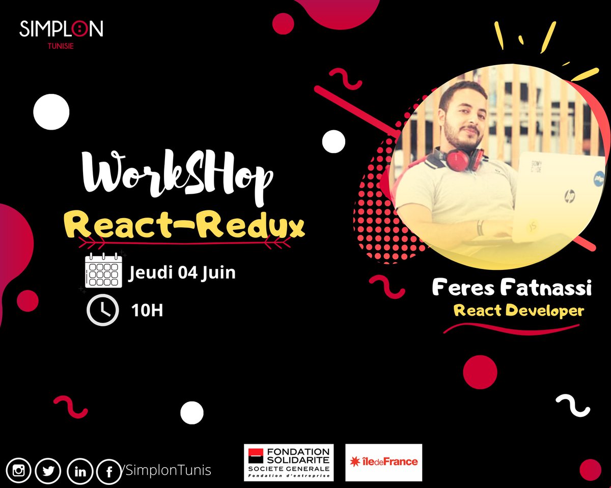 SimplonTunis's tweet photo. Let's get the #coding going 👏🤩
On reçoit @Feres fatnassi 👨‍💻, #développeur #React, passionné par le #FrontEnd 🙌🔥Ce Jeudi, nos https://t.co/wopeCxcTK1 attaqueront la journée avec un atelier interactif 👌👨‍💻#ESS #HTML5 #SQL #tunisia  #Coding #ReactNative #Javascript #Redux https://t.co/IDuqtwOdYr
