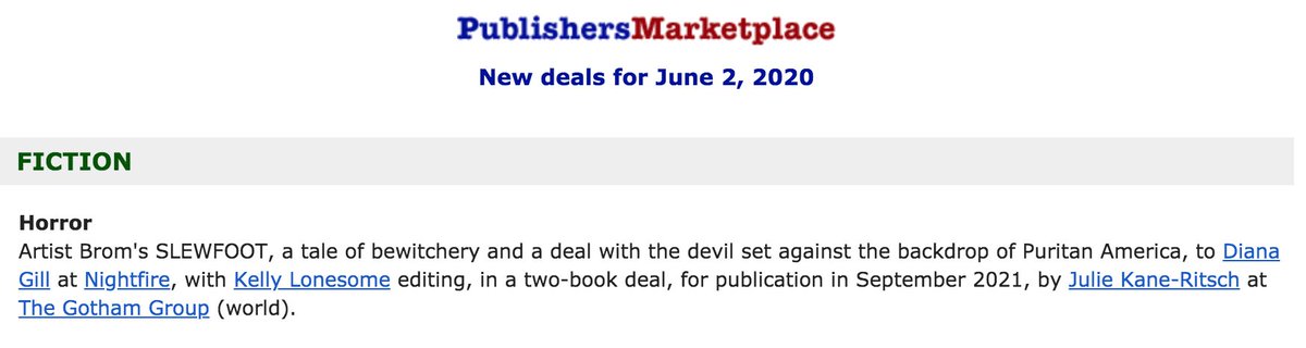 TorNightfire's tweet photo. Announcing #Slewfoot by dark artist #Brom, as announced in yesterday's #PublishersMarketplace! Here's what to expect from the author of #Krampus, #TheChildThief and more, as well as a note from editor @kellyoc5:

https://t.co/SweJFPrOc5

cc @dianagill https://t.co/zvmRot4Y9b