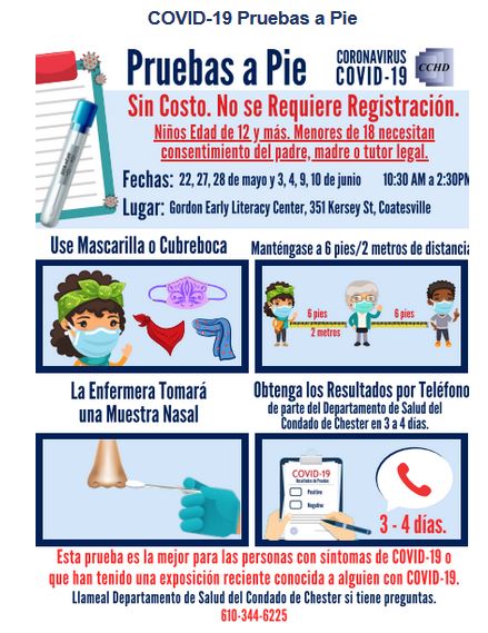 Las pruebas sin cita previa para COVID19 están disponibles en el Gordon Early Literacy Ctr hasta el 10 de junio. La prueba es mejor para las personas que ya están experimentando los síntomas de COVID19. El servicio se ofrece sin costo y no se requiere registro. @BrandyHealthFdn