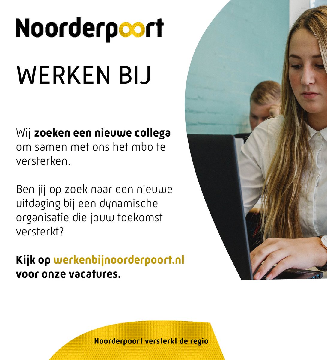 Noorderpoort's tweet photo. Wil jij werken in een dynamische omgeving waar passie en vakmanschap voorop staan? Wij zijn op zoek naar een Functioneel beheerder AFAS die het beheer van de applicatie vorm en inhoud geeft. https://t.co/RJZRQvW6Oi #vacature #mbo #functioneelbeheerder #AFAS https://t.co/tdCnb1gvWL