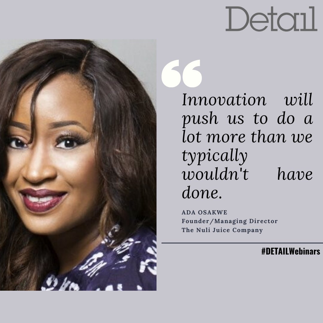 DETAILnigeria's tweet photo. "Innovation will push us to do a lot more than we typically wouldn't have done". @Ada_Osakwe talked about innovation and much more at our Webinar on Great Expectations- Workplace &amp; Wealth. If you missed it, you can watch it here https://t.co/l8ycUWlNCD
#DETAILWebinars https://t.co/CgQKRL9xQD