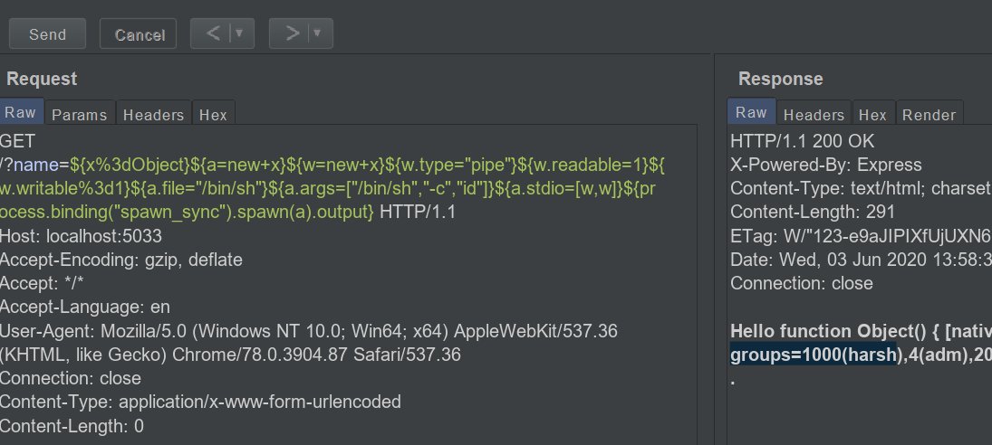 Harsh Jaiswal Exploited Lodash Ssti With Iamnoooob Via Process Binding Spawn Sync Here S A Tweetable Rce Poc X Object W A New X W Type Pipe W Readable 1 W Writable 1 A File Bin Sh A Args Bin Sh C Id A Stdio