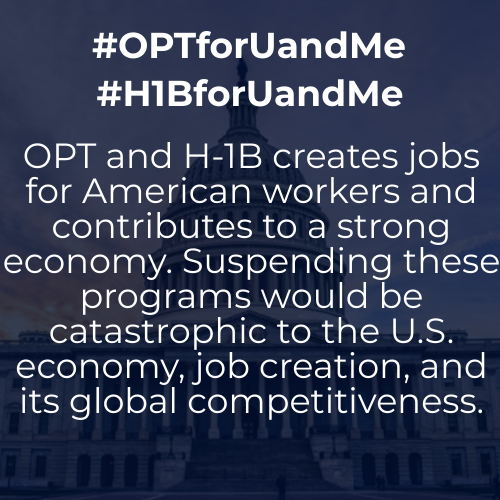 NAGPS's tweet photo. .@WhiteHouse #OPT and #H-1B creates jobs for American workers and contributes to a strong economy. Suspending these programs would be catastrophic to the U.S. economy, job creation, and its global competitiveness. #OPTandH1BforUandMe #OPTforUandMe #H1BforUandMe #NAGPS4U https://t.co/X5I2rFNEYb