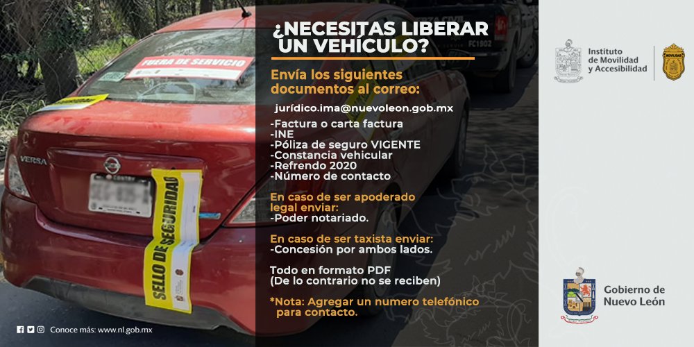 🔰 Debido a la contingencia seguimos con los tramites en linea. 
🚘 Tramites de liberación de vehículo, en la imagen te compartimos los documentos que necesitas. 
‼️ Es muy importante que todos los documentos se envíen en formato PDF.