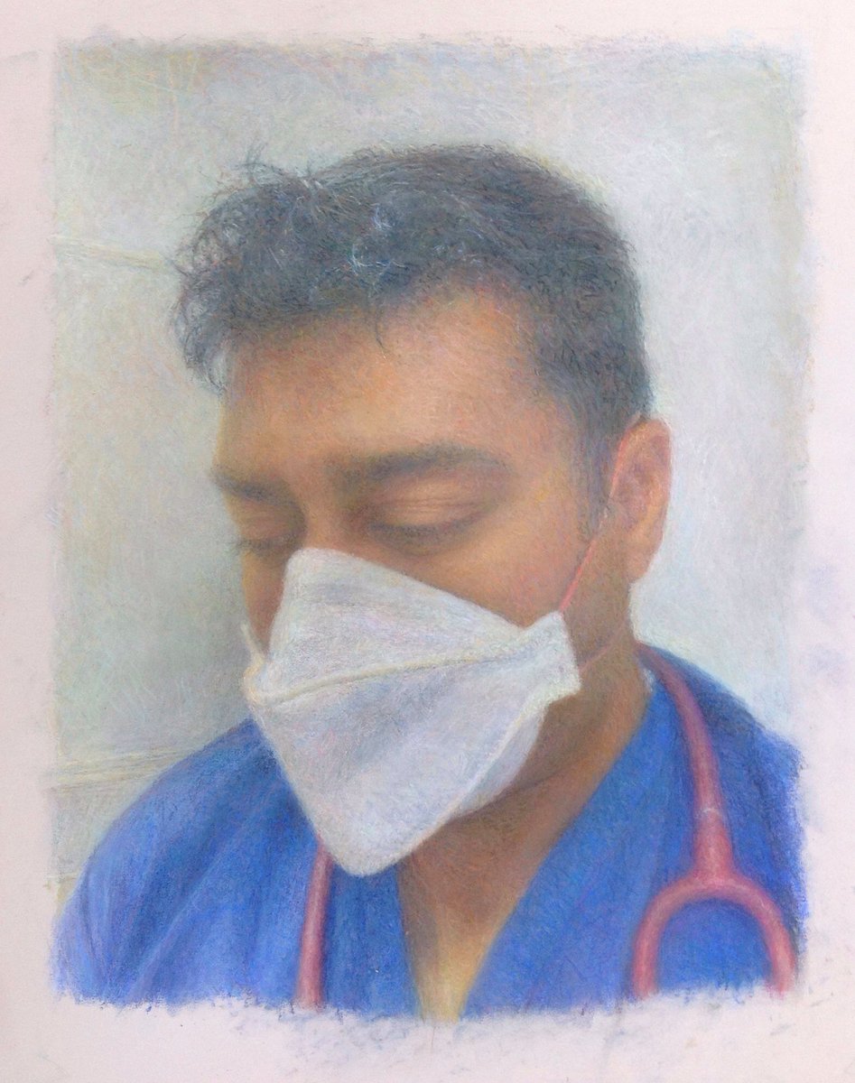 My contribution to #portraitsfornhsheroes set up by <a href="/tomartist32/">Tom Croft</a>. This is Dr. Ravin Mistry, a Consultant Anaesthetist at Salford Royal Hospital. Thank you to Rav for all that he does and for agreeing to have his portrait drawn by me 😊 #thankyounhs #pastelportrait
#drawing